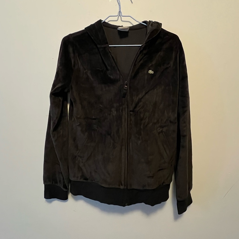 Lacoste Vintage Black Velvet Hoodie Jacket
